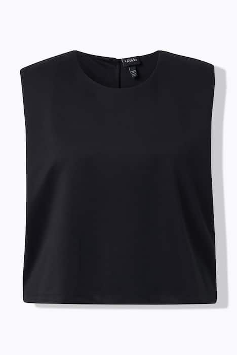 Sleeveless Scuba Knit Rhinestone Button Blouse