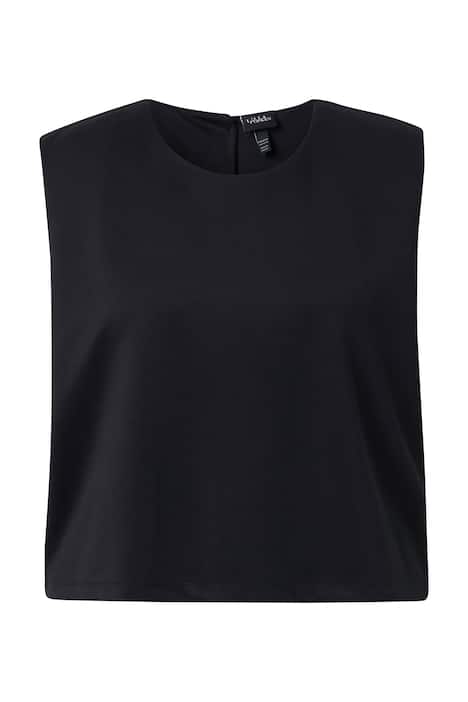 Top ze scuba materiálu, třpytivé knoflíky, boxy střih, kulatý výstřih, bez rukávů