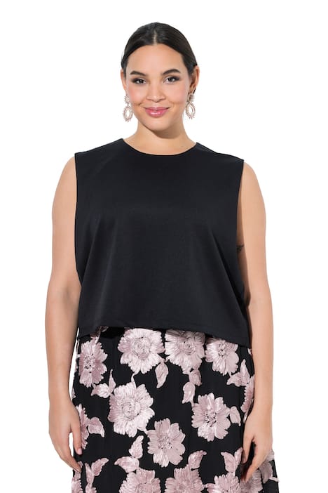 Top ze scuba materiálu, třpytivé knoflíky, boxy střih, kulatý výstřih, bez rukávů