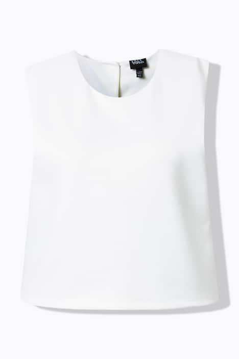 Scuba-top, glinsterende knopen, boxy, ronde hals, mouwloos