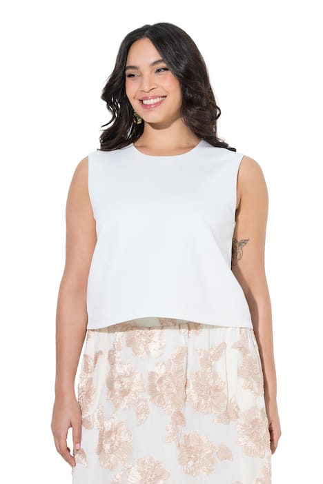 Top ze scuba materiálu, třpytivé knoflíky, boxy střih, kulatý výstřih, bez rukávů