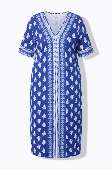 Midikleid, Ethnomuster, V-Ausschnitt, Halbarm