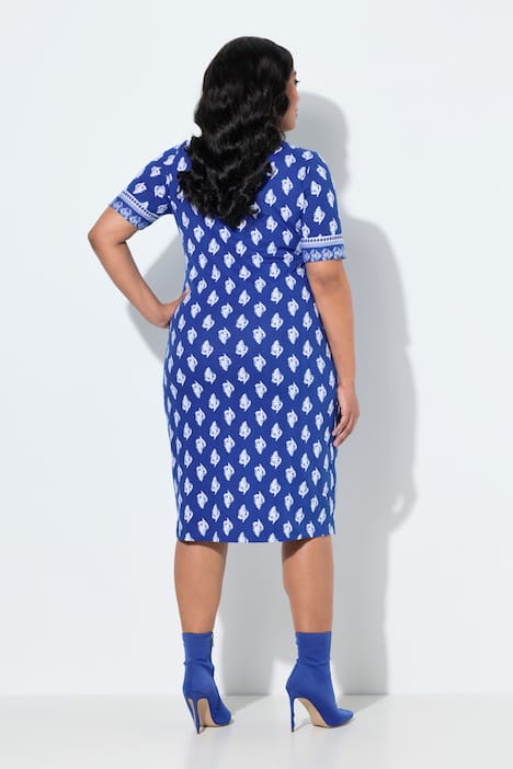 Midikleid, Ethnomuster, V-Ausschnitt, Halbarm