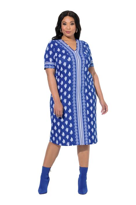 Midi šaty, etnický vzor, V výstřih, polo rukávy