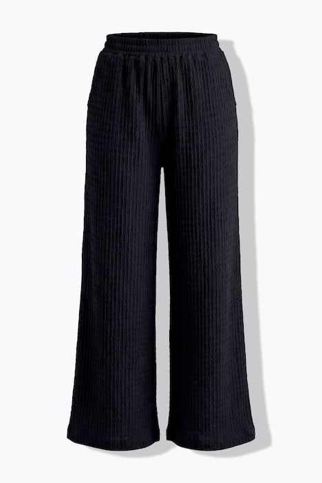 Pantalon en tissu gaufré, taille élastique et jambe large