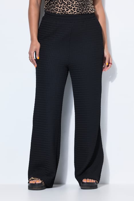 Pantalon en tissu gaufré, taille élastique et jambe large