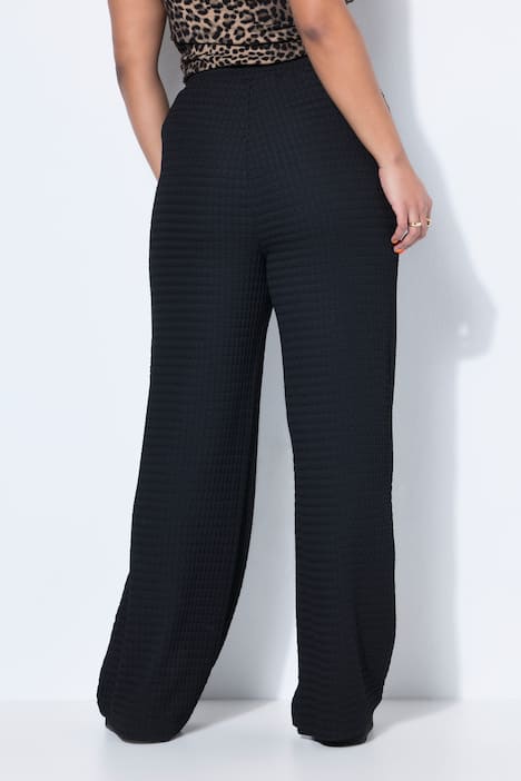 Pantalon en tissu gaufré, taille élastique et jambe large