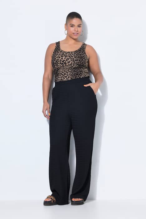 Pantalon en tissu gaufré, taille élastique et jambe large
