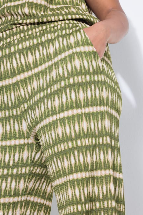 Hose, Wide Legs, Struktur und Print, Elastikbund