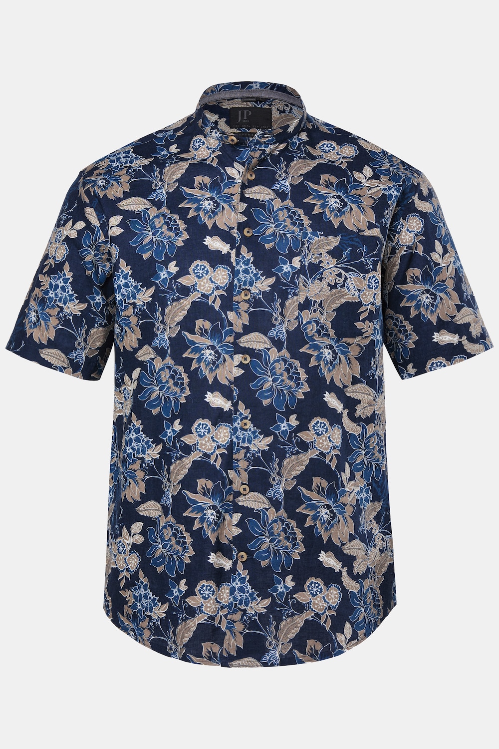 Overhemd, korte mouwen, linnenmix, bloemmotief, opstaande kraag, modern fit, tot 8XL