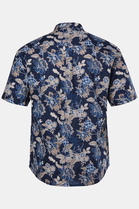 Overhemd, korte mouwen, linnenmix, bloemmotief, opstaande kraag, modern fit, tot 8XL