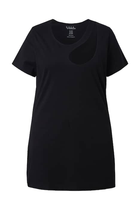 dlouhé tričko, s průstřihy, áčkový střih, kulatý výstřih, polo rukávy