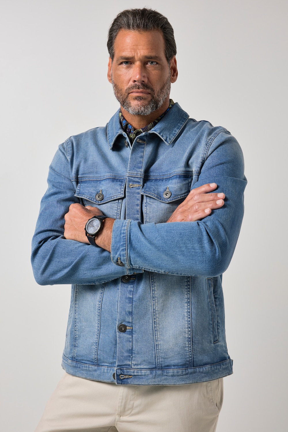 Stora storlekar Jeansjacka i ultra FLEXNAMIC® med många fickor, Her, blå, storlek: 3XL, Bomull, JP1880