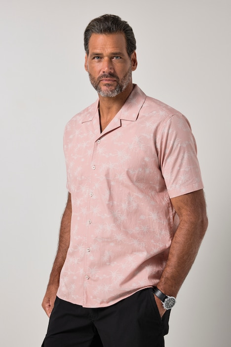 Camisa, manga corta, extraligera, cuello cubano, estampado completo, corte boxy, hasta la 8XL
