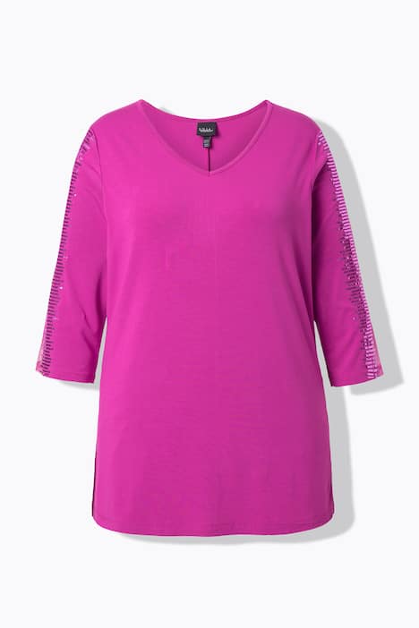 Longshirt, Mesh-Einsatz, Pailletten, V-Ausschnitt, 3/4-Arm