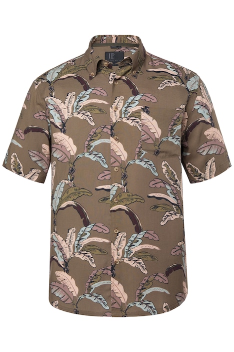 Košile, krátké rukávy, syntetické hedvábí, celoplošný potisk, límeček na knoflíky, moderní střih, do velikosti 8XL