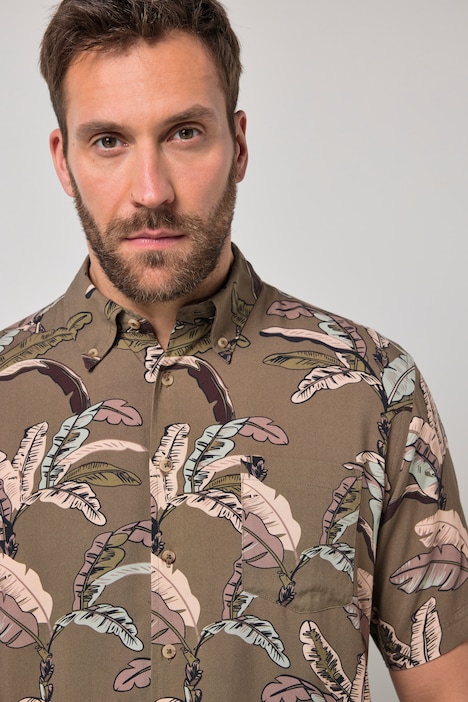 Hemd, Halbarm, Viskose, Alloverdruck, Buttondown-Kragen, Modern Fit, bis 8 XL