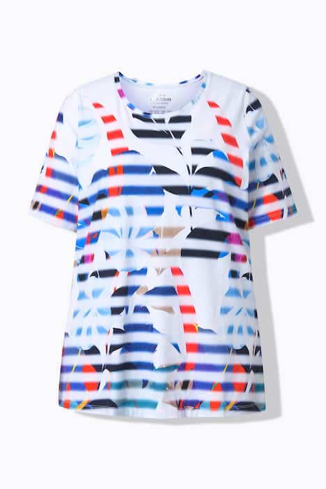 T-shirt, strepen/bloemen, ronde hals, korte mouwen, Pima Cotton