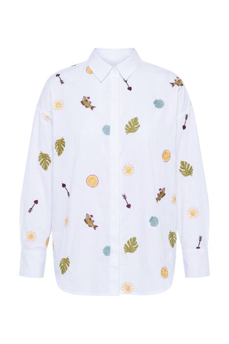 Košile, volný střih, celoplošná výšivka, dlouhé rukávy