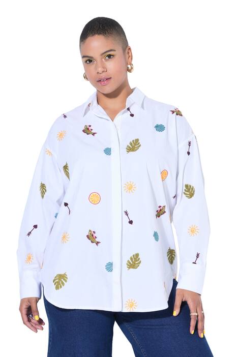 Košile, volný střih, celoplošná výšivka, dlouhé rukávy