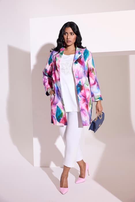 Marynarka, mieszanka lnu, trapezowy krój, kołnierzyk rewersowy, rękaw 3/4