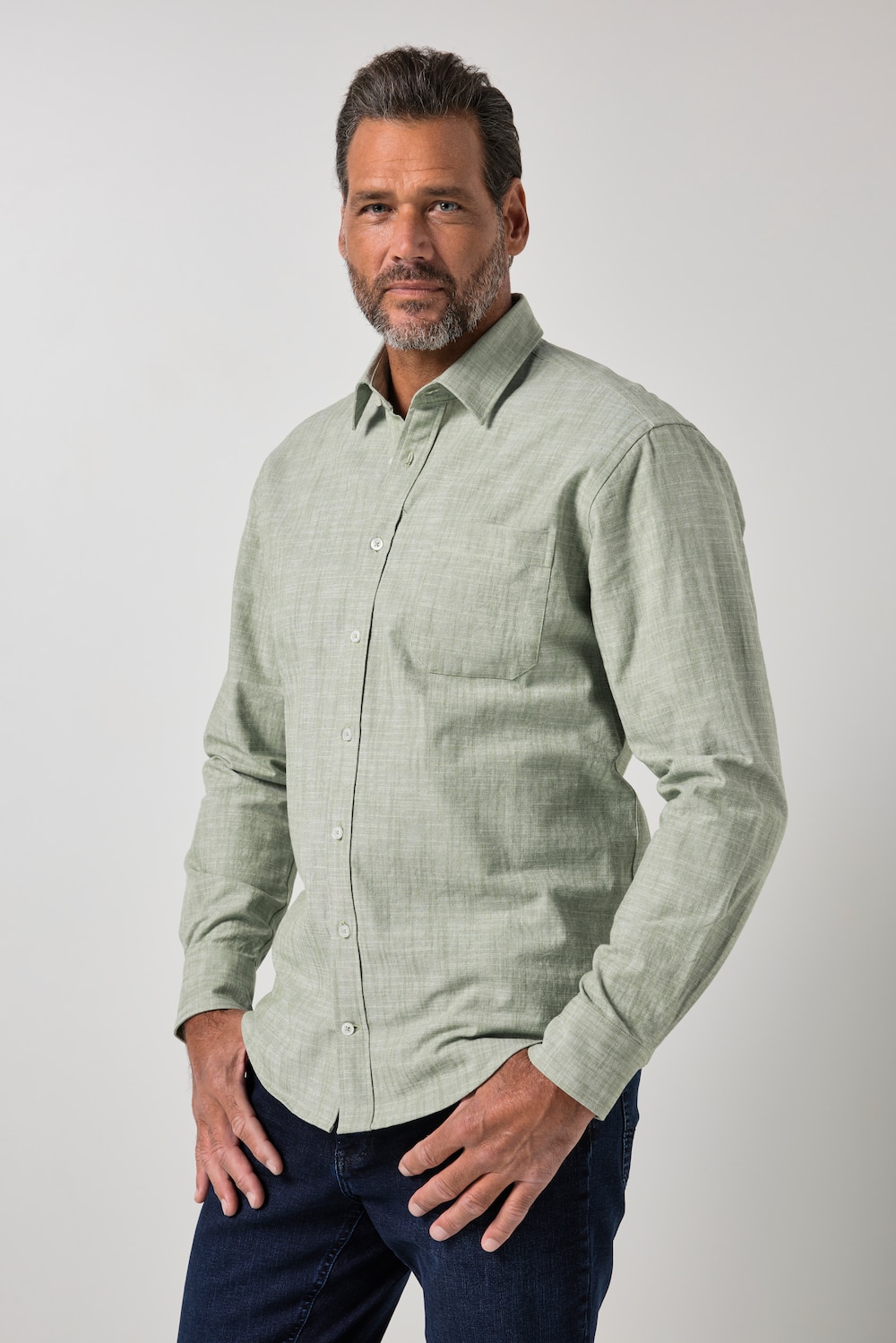 Skjorte i hørlook med klassisk krave og moderne pasform, op til 8XL