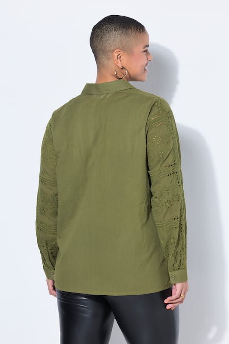 Hemdbluse, Straight Shape, Stickerei, Langarm