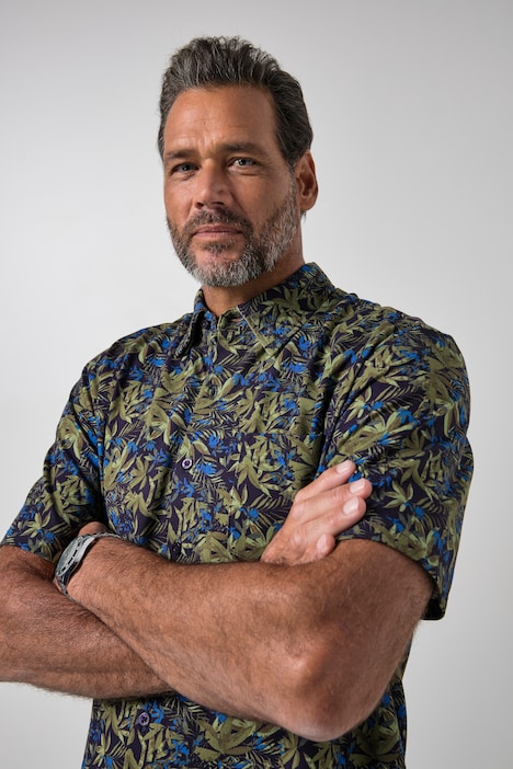 Piqué-Hemd, FLEXNAMIC®, Halbarm, Alloverprint, verdeckter Buttondown-Kragen, Modern Fit, bis 8 XL