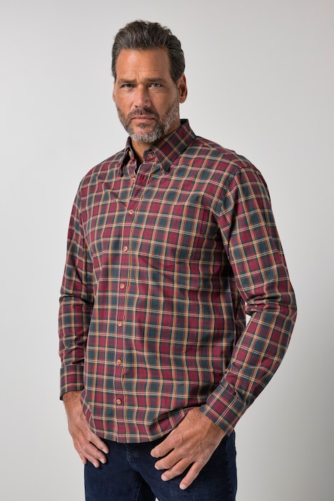Camicia a quadri, maniche lunghe, colletto button-down con bottoni nascosti, modern fit, fino alla 8XL