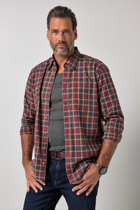 Camicia a quadri, maniche lunghe, colletto button-down con bottoni nascosti, modern fit, fino alla 8XL