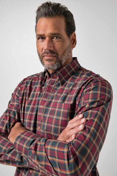 Camicia a quadri, maniche lunghe, colletto button-down con bottoni nascosti, modern fit, fino alla 8XL