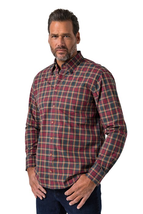 Kostkovaná košile, dlouhé rukávy, přehnutý košilový límec s knoflíky, moderní střih, do velikosti 8XL