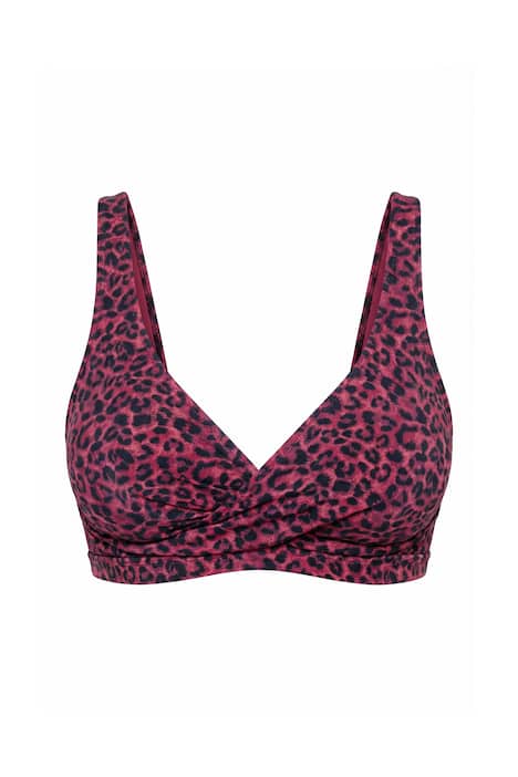 horní díl bikin, měkké košíčky, leopardí barva, nabíraný na hrudi