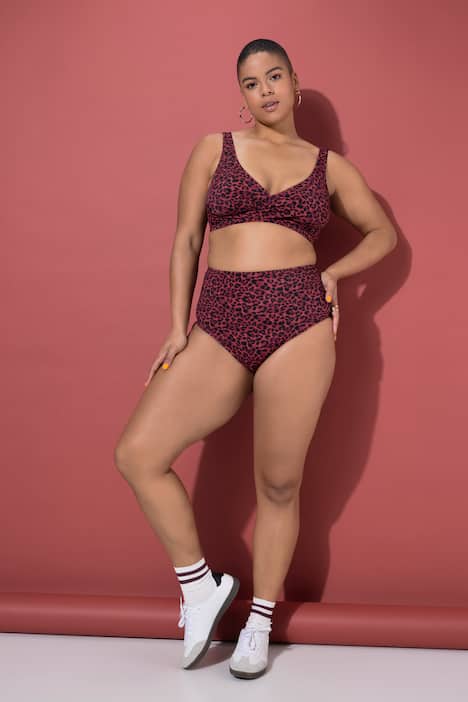 Slip a vita alta del bikini con design leopardato colorato ed effetto modellante