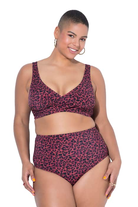 Bikinové kalhotky, vysoký pas, kalhotky, leopardí vzor, tvarující