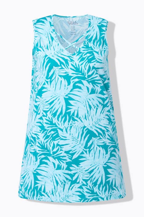 Longtop, Blätter, Zierbänder, V-Ausschnitt, ärmellos