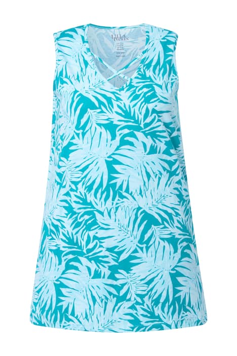 Dlouhý top, listy, ozdobné stuhy, V výstřih, bez rukávů