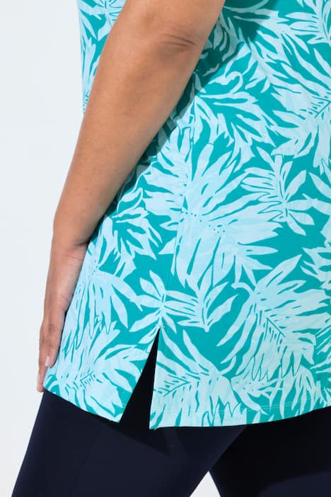 Longtop, Blätter, Zierbänder, V-Ausschnitt, ärmellos