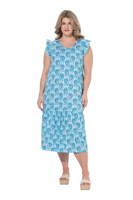 Maxi šaty, mušle, V výstřih, volánové rukávy, bio-bavlna