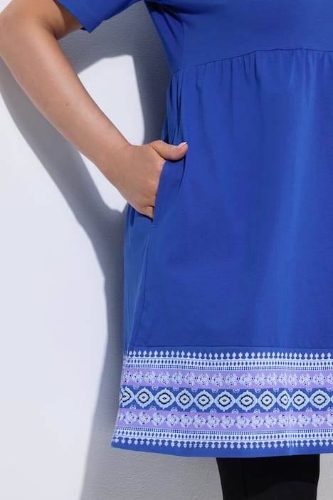 Longshirt, Bordürendruck, Carré-Ausschnitt, Halbarm