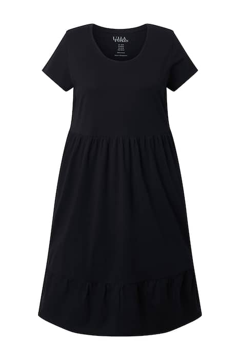 Žerzejové šaty, áčkový střih, kulatý výstřih, polo rukávy, kapsy