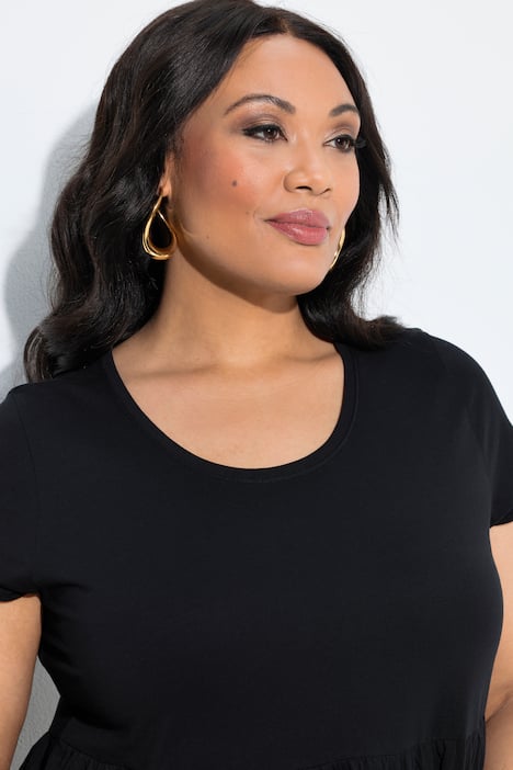 Jersey jurk, A-lijn, ronde hals, halflange kapmouwen, zakken