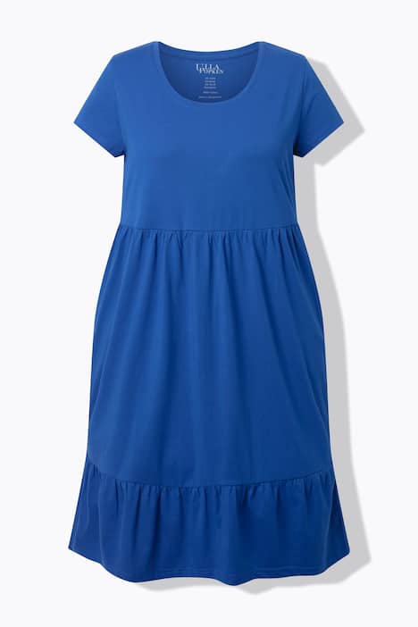 Jersey jurk, A-lijn, ronde hals, halflange kapmouwen, zakken