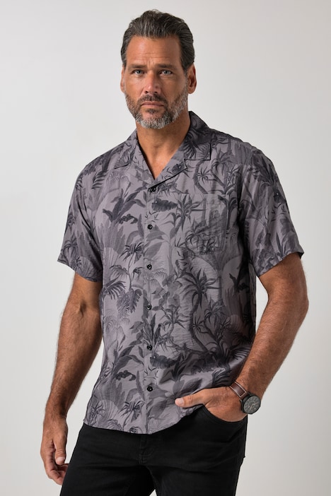 Camisa, manga corta, extraligera, cuello cubano, estampado completo, corte boxy, hasta 8XL