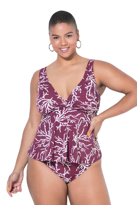 Tankiny top, měkké košíčky, celoplošný potisk, nařasení