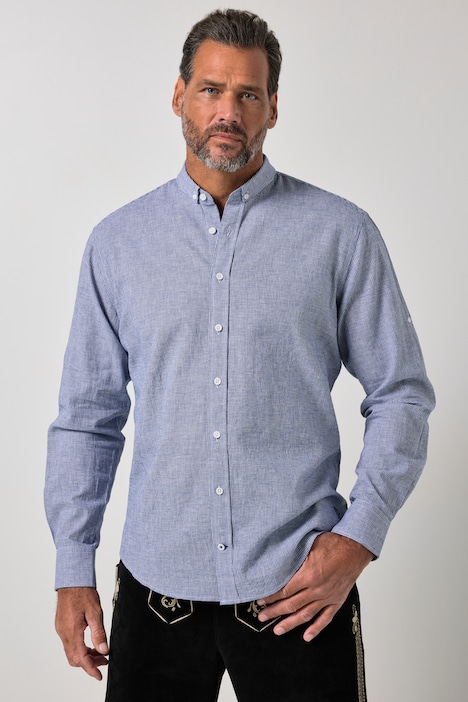 Chemise à carreaux en lin mélangé, s'inspirant des costumes traditionnels bavarois, manches longues et col à pointes boutonnées (petits boutons), coupe Modern Fit - jusqu'au 8 XL