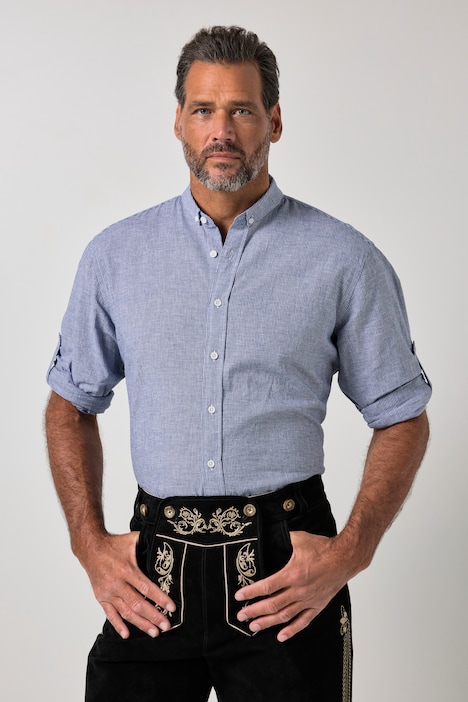Chemise à carreaux en lin mélangé, s'inspirant des costumes traditionnels bavarois, manches longues et col à pointes boutonnées (petits boutons), coupe Modern Fit - jusqu'au 8 XL
