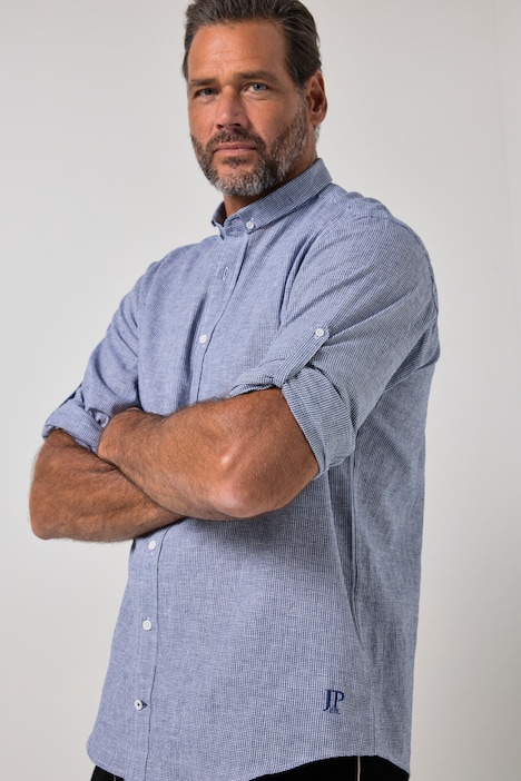 Chemise à carreaux en lin mélangé, s'inspirant des costumes traditionnels bavarois, manches longues et col à pointes boutonnées (petits boutons), coupe Modern Fit - jusqu'au 8 XL