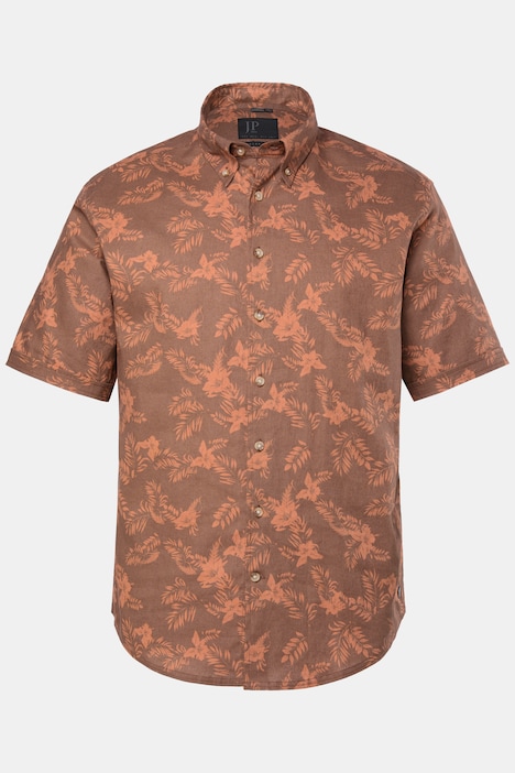 Overhemd, korte mouwen, linnenmix, buttondown kraag, modern fit, tot 8XL