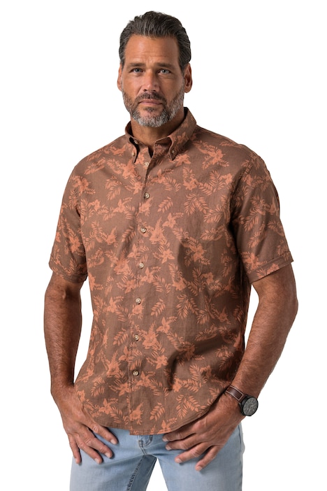 Košile, krátké rukávy, lněná směs, přehnutý límeček na knoflíky, moderní střih, do velikosti 8XL